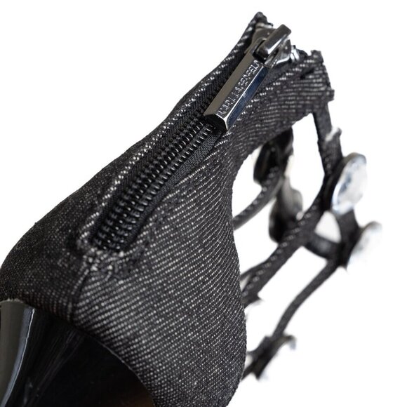✨ Karl Lagerfeld Beatriz Rhinestone Faux Crystal Gladiator Sandal Heel Black - Picture 11 of 15